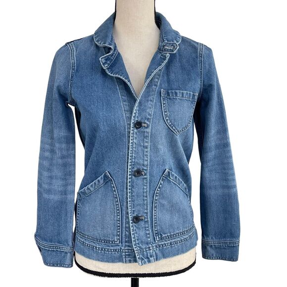 Madewell X-Small Jean Jacket Button Up Pockets Long Sleeve Denim Collared Blue - Picture 1 of 9